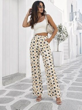 ZARA Marine Straight Floral Wide Leg Jeans Women’s Size 5 Daisy Print